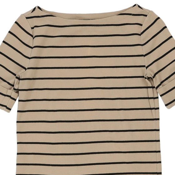 Lauren Ralph Lauren Striped T-Shirt - Small Beige Cotton