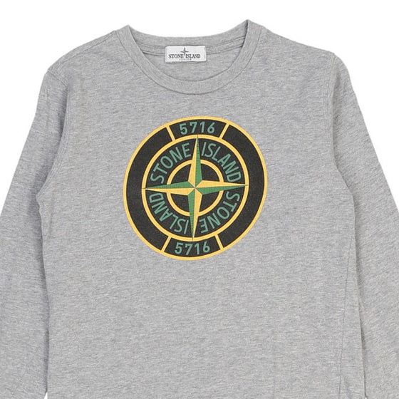 Age 12 Stone Island Spellout Long Sleeve T-Shirt - Medium Grey Cotton