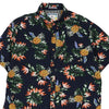 Vintage navy Denim & Flower Hawaiian Shirt - mens large