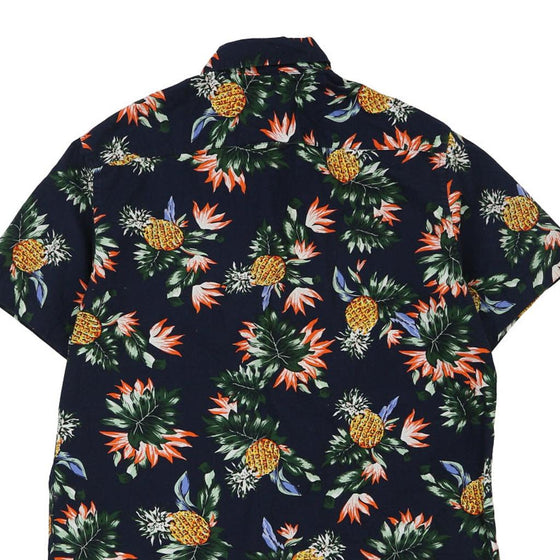 Vintage navy Denim & Flower Hawaiian Shirt - mens large