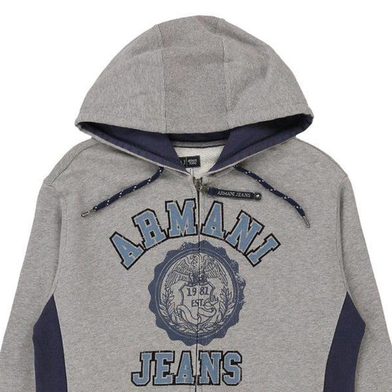 Armani Jeans Spellout Hoodie Small Grey Cotton