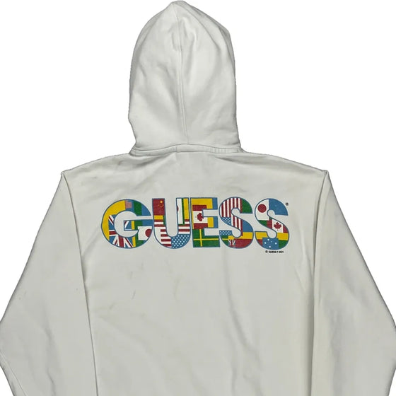 Around The World Guess Graphic Hoodie - Medium White Cotton Blend