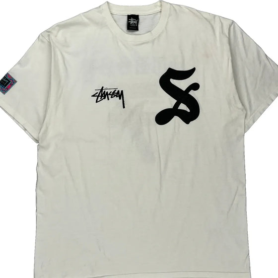 '7' Stussy Graphic T-Shirt - XL White Cotton