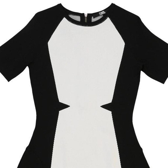 Karl Lagerfeld Midi A-Line Dress - Small Black & White Viscose Blend