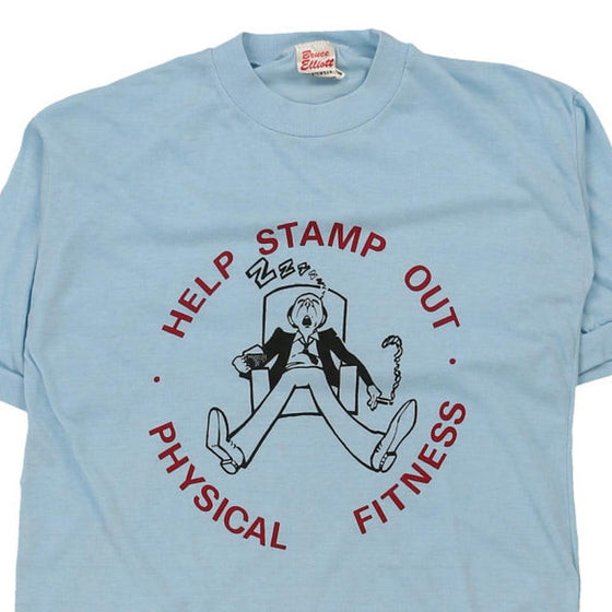 Vintage blue 1980s Help Stamp Out Physical Fitness Bruce Elliott T-Shirt - mens x-large