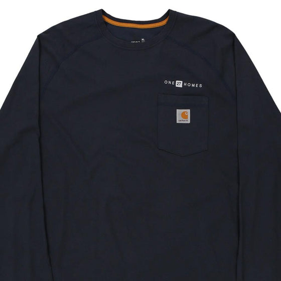 Pre-Loved navy Carhartt Long Sleeve T-Shirt - mens x-large