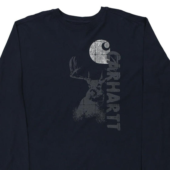 Pre-Loved navy Carhartt Long Sleeve T-Shirt - mens large