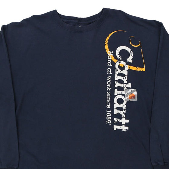 Pre-Loved navy Carhartt Long Sleeve T-Shirt - mens x-large