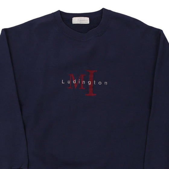 Vintage navy Ludington J America Sweatshirt - mens x-large