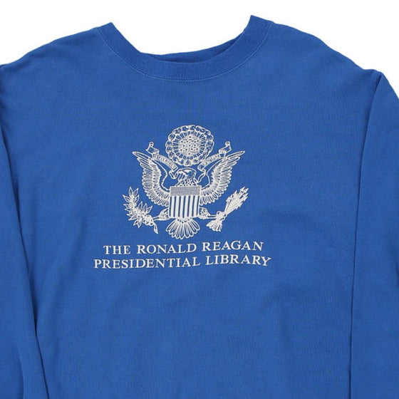 Vintage blue 1980s The Ronald Reagan Presidential Library Hanes Sweatshirt - mens x-large