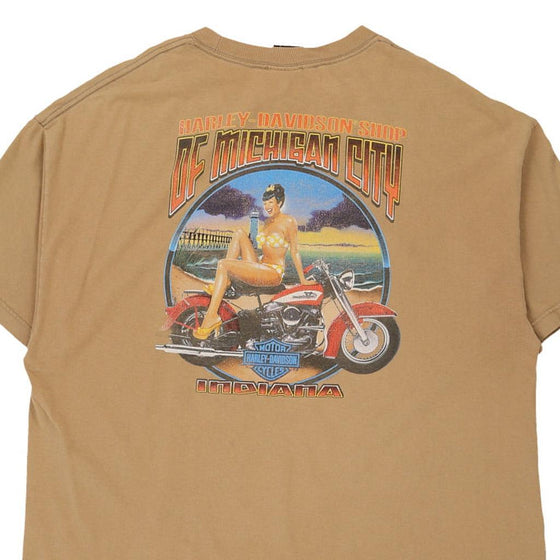 Vintage beige Michigan City Harley Davidson T-Shirt - mens x-large