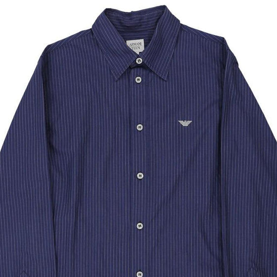 Age 14 Teen Armani Striped Shirt - Medium Blue Cotton