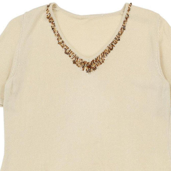 Unbranded V-neck Top - Large Cream Cotton Blend - Thrifted.com