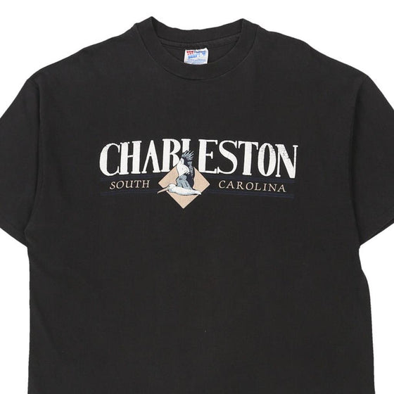 Vintage black Single Stitch Charleston. Hanes T-Shirt - mens x-large