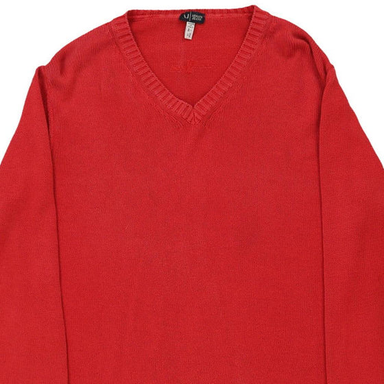 Armani Jeans V-neck Jumper - Large Red Cotton