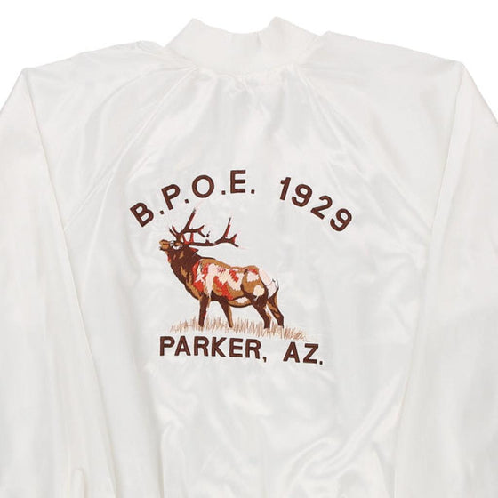 Vintage white 1980's Made in USA Parker, Arizona Auburn Varsity Jacket - womens x-large