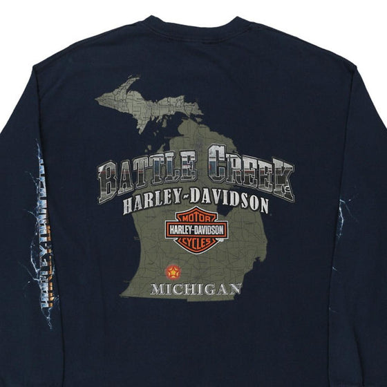 Vintage navy Michigan Harley Davidson Long Sleeve T-Shirt - mens xx-large