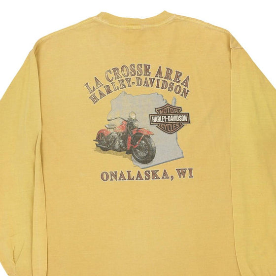 Vintage yellow Onalaska Harley Davidson Long Sleeve T-Shirt - mens large