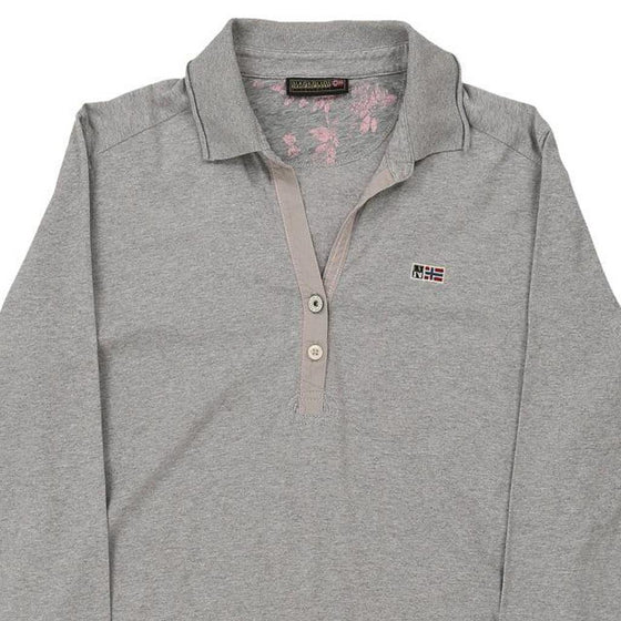 Napapijri Long Sleeve Polo Shirt - Large Grey Cotton