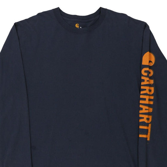 Pre-Loved navy Carhartt Long Sleeve T-Shirt - mens x-large