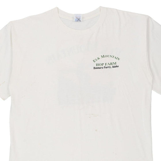 Vintage white Single Stitch Made in USA Elk Mountain Bonners Ferry, Idaho Sugar Creek T-Shirt - mens x-large