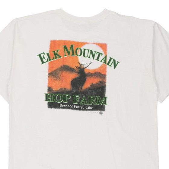 Vintage white Single Stitch Made in USA Elk Mountain Bonners Ferry, Idaho Sugar Creek T-Shirt - mens x-large