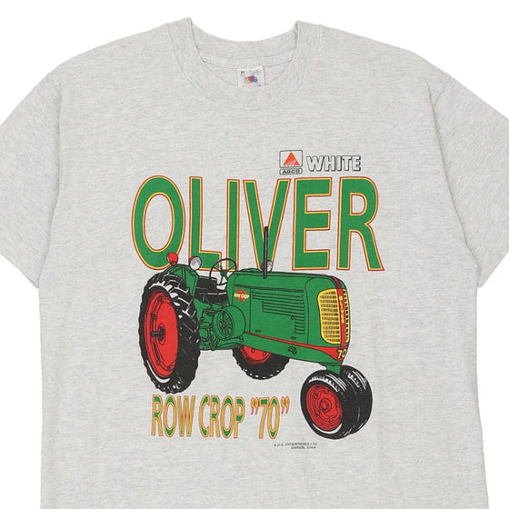 Vintage grey Single Stitch Made in USA Oliver Row Crop Fruit Of The Loom T-Shirt - mens medium