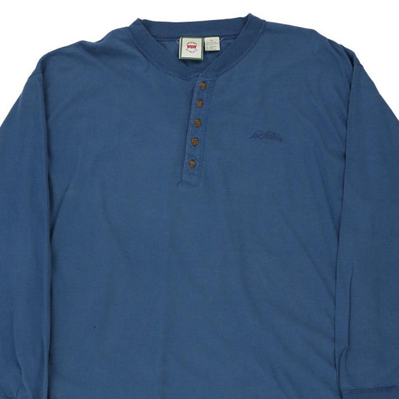 Vintage blue Henley Levis Long Sleeve T-Shirt - mens x-large