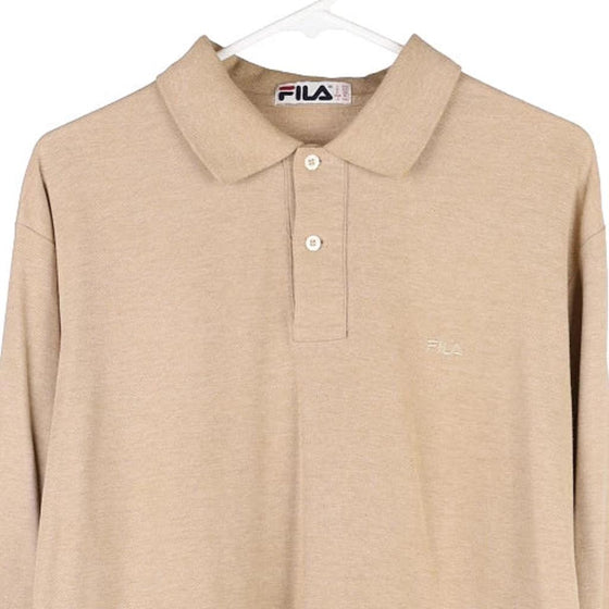 Vintage beige Fila Long Sleeve Polo Shirt - mens x-large