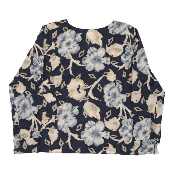 Unbranded Floral Blouse - Large Navy Polyester blouse Unbranded   